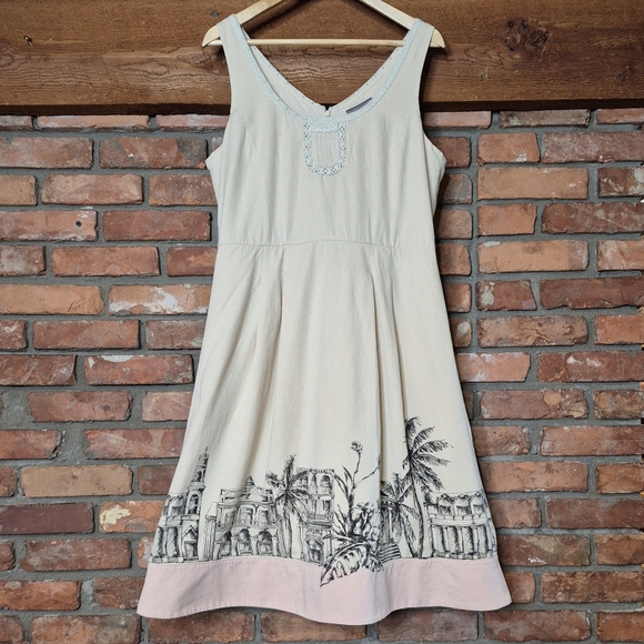 Tristan & Iseut Artistic Border Print Dress Size 14 (Fits 10-12) Lined Romantic - Picture 2 of 9